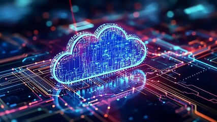 Futuristic cloud computing concept with digital circuits and glowing data streams in a tech environment - Powered by Adobe