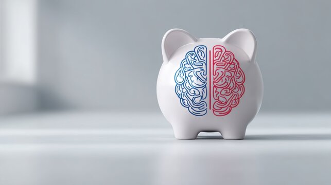 An imaginative piggy bank with a brain inside representing the fusion of savings and intellectual capital concepts