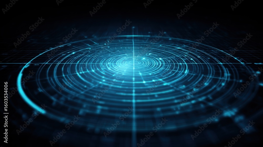 Poster dynamic blue spiral pattern featuring abstract design elements representing the concept of quantum a
