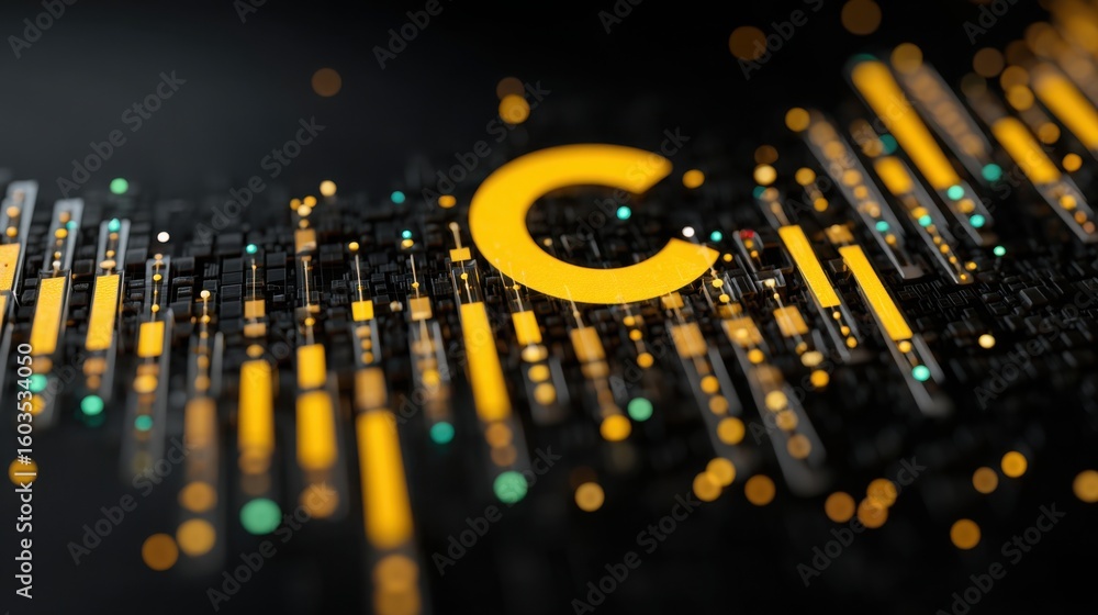 Poster striking yellow and black background showcasing a quantum crypto index concept in a bold visual desi