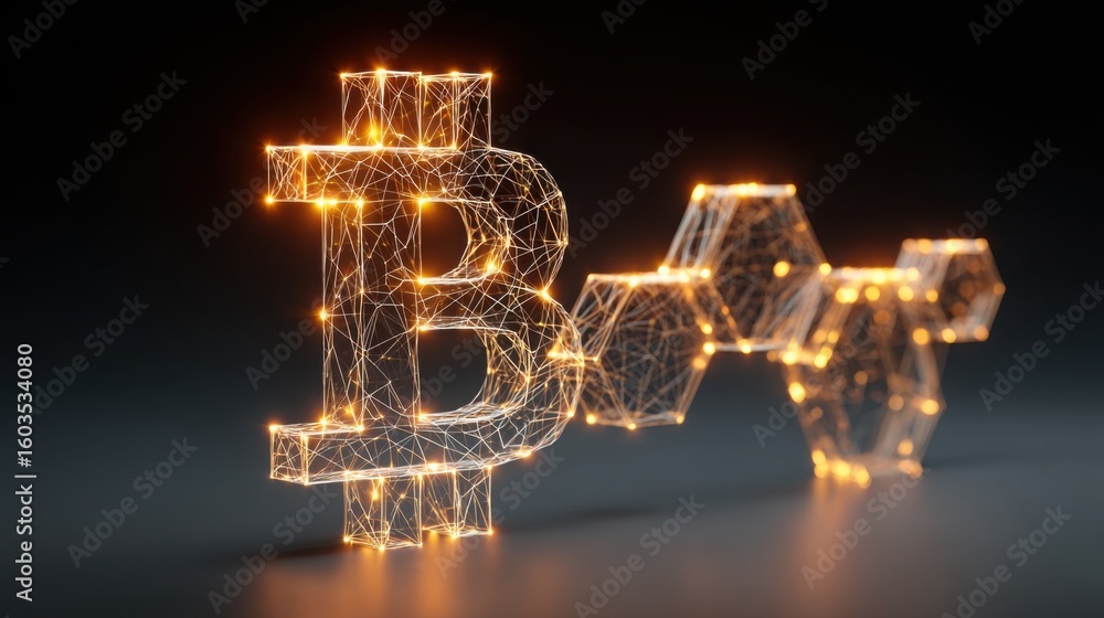 Poster illuminated dollar sign crafted from lights symbolizing financial concepts within a quantum crypto i