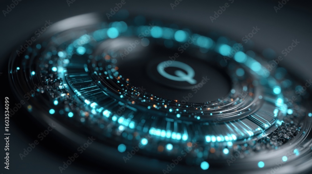 Poster blue light clock display symbolizing time measurement in the context of quantum crypto index concept