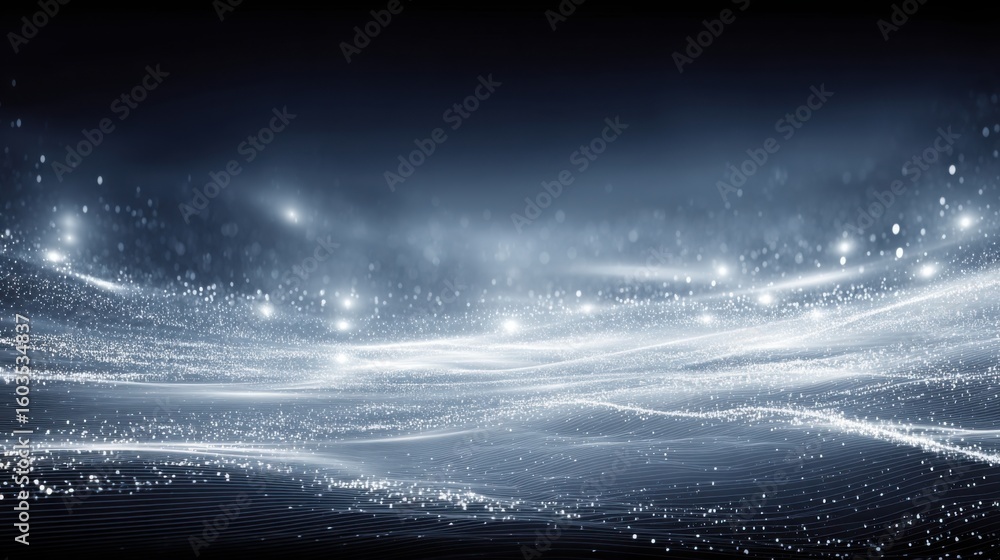 Poster dark blue background featuring subtle light effects to create a mysterious and abstract interface fo