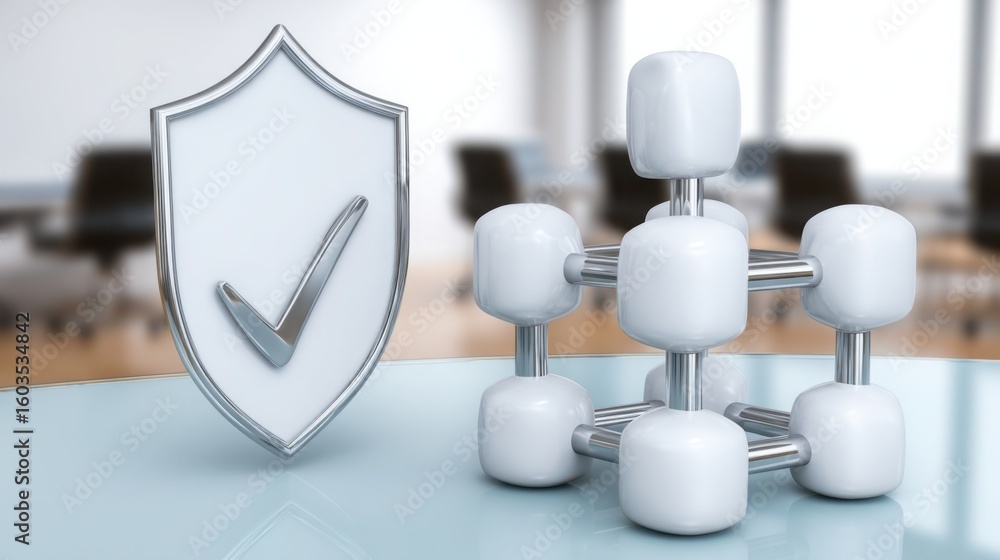 Poster security symbol represented by a shield to illustrate protection and risk assessment in a modern dig