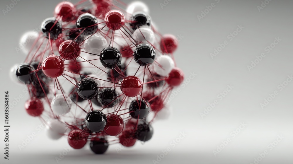 Aufkleber molecule structure featuring red and white spheres representing chemical composition in quantum sent