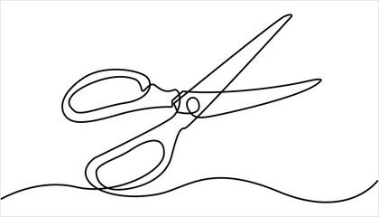 Scissor tool one line continuous single line art drawing outline design vector illustration, Continuous one line stylist scissors symbol concept. Barber haircut beauty salon lifestyle. 