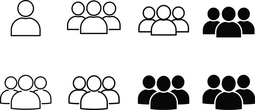 User team icon pack, flat vector illustration, black and white avatar group, profile symbol set, minimalist people design collection