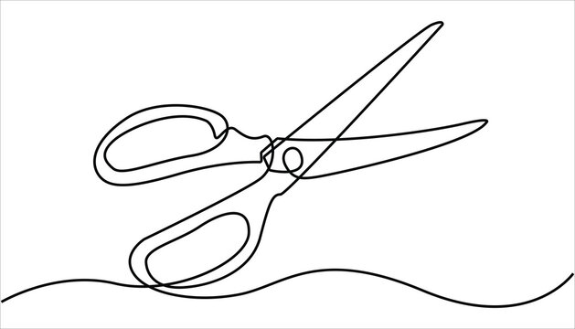 Scissor tool one line continuous single line art drawing outline design vector illustration, Continuous one line stylist scissors symbol concept. Barber haircut beauty salon lifestyle. 