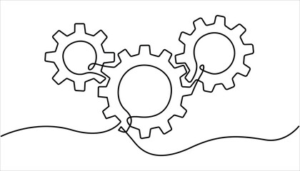 Setting icon continuous one line drawing vector illustration, Gears wheel symbol technology, continuous one line drawing, moving cog gears for business teamwork concept. machine wheel gears pro vector