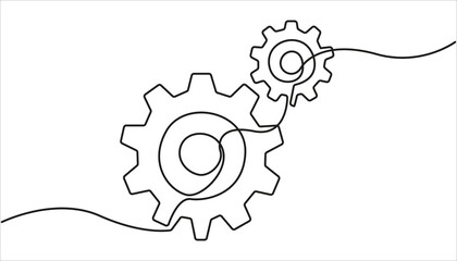 Setting icon continuous one line drawing vector illustration, Gears wheel symbol technology, continuous one line drawing, moving cog gears for business teamwork concept. machine wheel gears pro vector