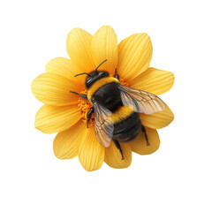 A close-up of a bumblebee resting on a vibrant yellow flower with a blurred green background