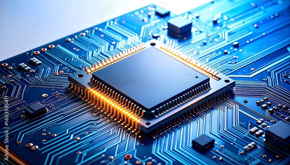 Aufkleber close-up of a computer chip on a circuit board