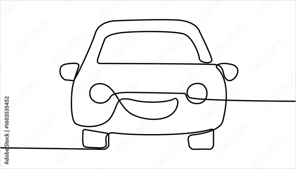 Poster continuous line drawing of modern car, abstract small car in continuous line art drawing style. one 