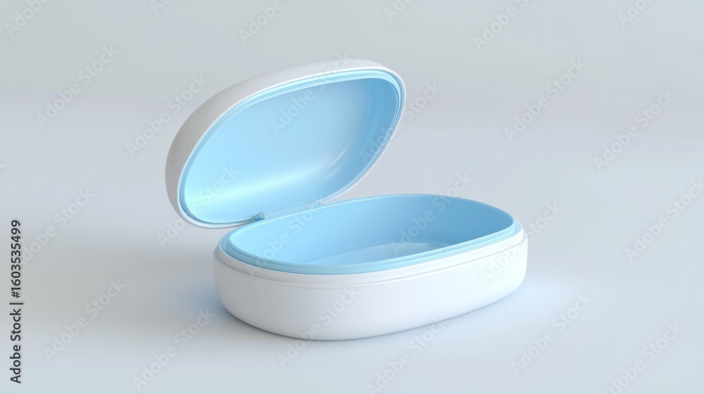 Poster 3d render of contact lens case with lid open