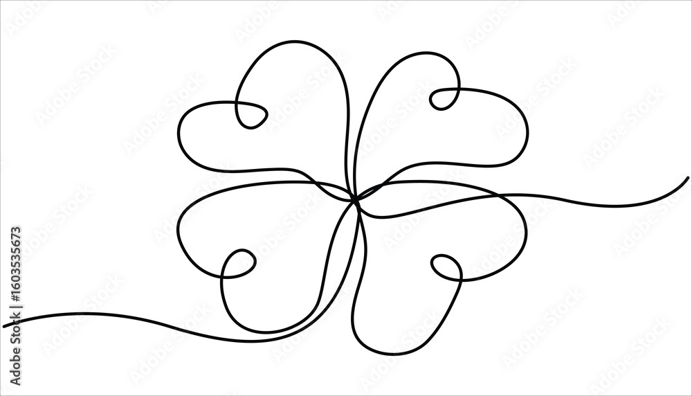 Poster three leaves clover in one continuous line drawing vector illustration. pro vector, continuous linea