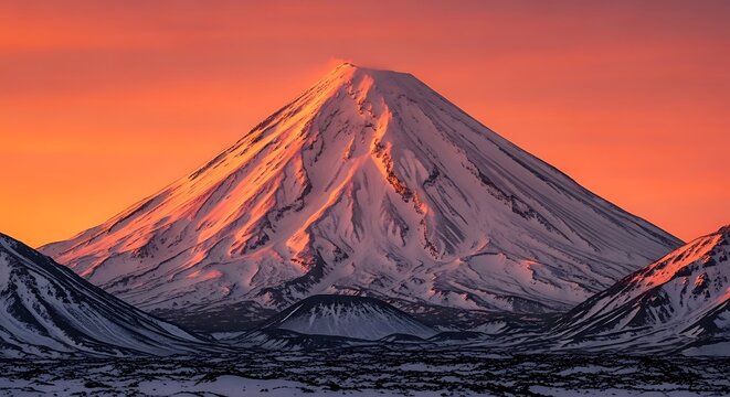 Majestic Avachinsky Volcano at Sunrise, Kamchatka Peninsula scenery showcasing the peak