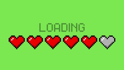Pixel Art Hearts Loading Bar, Green Screen Video, Gaming, Health Bar, Retro Style Animation - Powered by Adobe