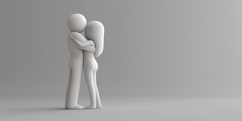 3D render of couple figurines hugging