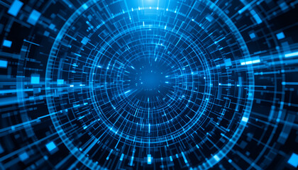 Dynamic digital data network expanding with futuristic glowing blue lines and connections
