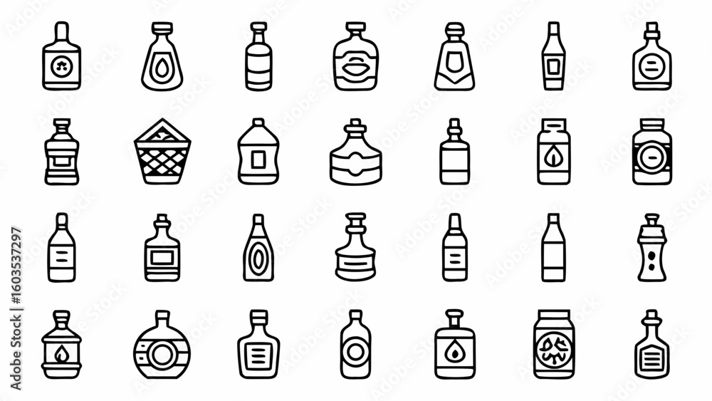 Aufkleber collection of various bottle vector icons for liquid containers and glass bottles with different sha