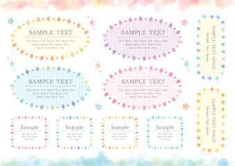 A set of 10 cute watercolor diamond and star shaped decorative frames