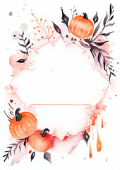 elegant gothic background pumpkins leaves watercolor style illustration with frame space for copy text card invitation book cover design backdrop black orange halloween holiday autumn seasonal