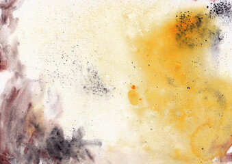 Abstract grunge watercolor background, Orange, brown and black paint texture for overlay backdrop. Dirty aged surface backdrop.