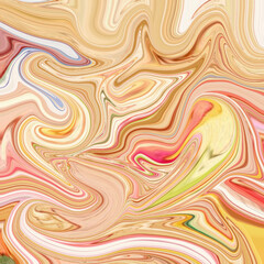 Abstract swirl artwork with pastel turquoise, yellow, and orange hues, evoking calm fluid motion and modern texture design. Golden keywords: pastel, abstract, swirl, fluid, modern