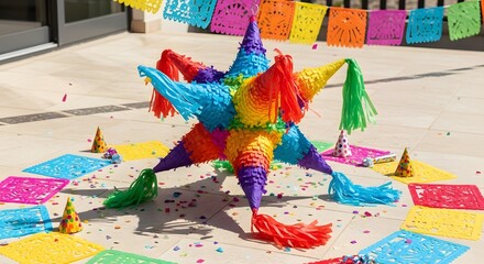 Fototapeta premium Colorful Piñata Star Shape Mexican Party Celebration Decor