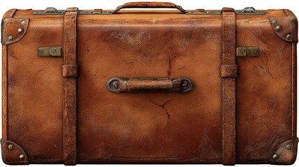 Worn leather suitcase with buckles and metal accents