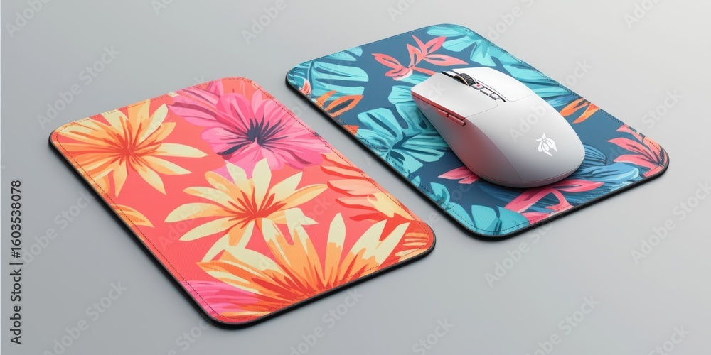 Poster 3d render of couple mouse pads with matching prints