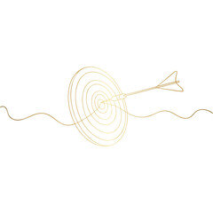 Golden Target with Arrow Continuous Line Art Illustration on Transparent Background