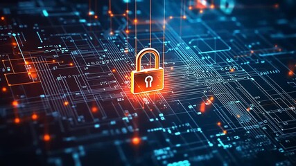 Digital lock symbolizing cybersecurity amidst a network of glowing data connections and circuits (1) - Powered by Adobe