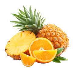 Vibrant tropical fruit medley showcasing pineapple and orange slices against black backdrop