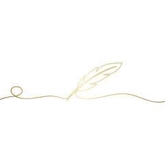 Golden Feather Outline on Transparent Backdrop for Writing and Creative Projects