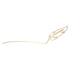 Golden Feather Outline on Transparent Backdrop for Writing and Creative Projects