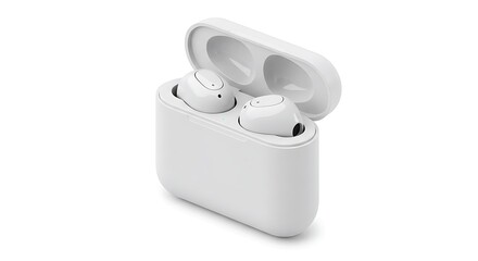 Wireless Earbuds in Charging Case Modern Audio Technology Close Up