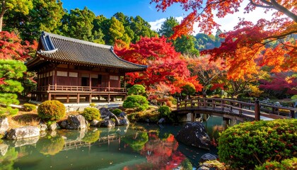 Fototapeta premium Autumnal Japanese temple garden