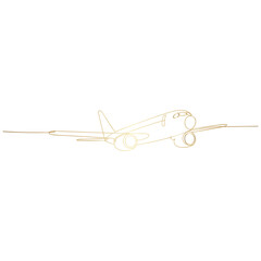 Golden Airplane Outline on Transparent Background for Aviation and Travel Designs
