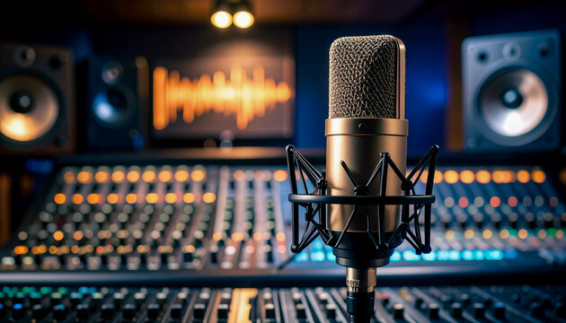 microphone in room with copy space background