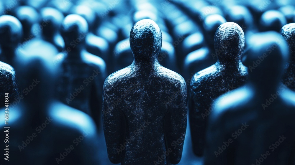 Aufkleber abstract group of dark silhouetted figures in a row representing unity, isolation, and humanity's co