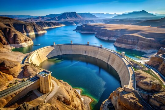 Majestic glen canyon dam holds back the vast turquoise waters of lake powell