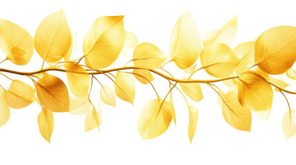 Golden leaves gracefully intertwined on a branch, set against a transparent background, perfect for autumn themes