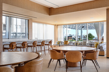 Contemporary Dining Area with Wooden Accents and Modern Art