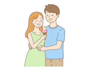 Cartoon couple sharing ice cream