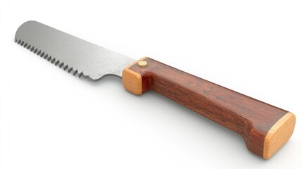 3D render of hand saw with wooden handle