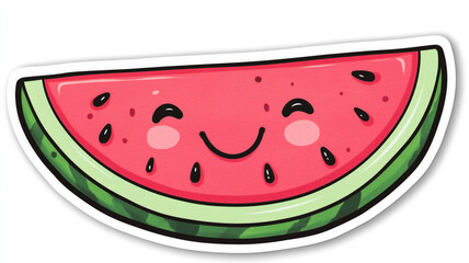 kawaii watermelon slice with a smiley face and blushy cheeks is juicy