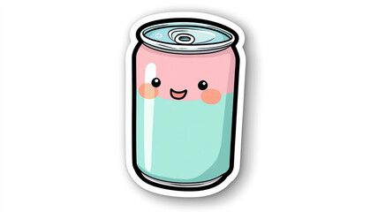 kawaii pastel soda can with a happy face and soft pink and teal colors is overflowing with cuteness