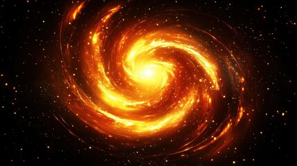 Obraz premium Fiery spiral galaxy swirling in space with bright core and cosmic dust.