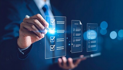 Businessperson checking off tasks on a digital checklist